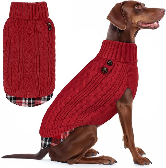 KYEESE Dog Sweater Turtleneck Thick Knit Pullover for Cold Weather | Stretchy Fit, Lightweight & Warm, Cozy Knit Comfort, Classic Plaid Design, Gentle on Sensitive Skin, Comfortable Daily Wear