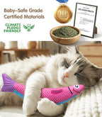 PetBusy Cat Toys with[5000mg A+Natural Catnip &Silvervine] [Baby Grade] Interactive Soft Chew Kicker Cat Toys for Indoor Cats & Kittens, [Crinkle &Bell] Fish Sound Toy, Drives Bored Cat Crazy with Fun