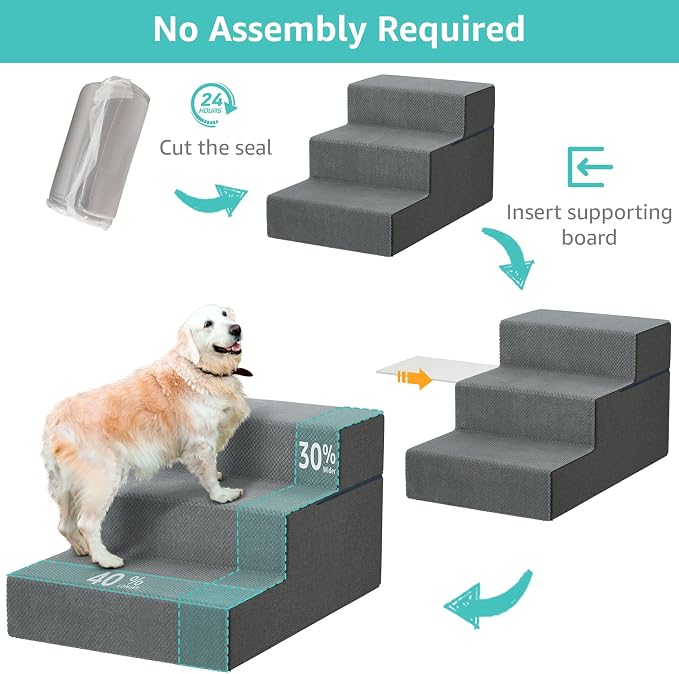 YENING Large Dog Stairs for High Beds - Extra Wide Pet Steps for Large Dogs to Get on Tall Bed 3 Deep Step Cat Ramp for Couch