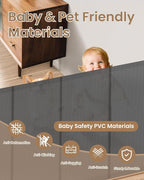Retractable Gate Indoor, 71" Wide Reinforced Mesh Dog Gate | 34" Tall Retractable Mesh Baby Gate, One-Hand Use, Baseboard Fit, 6 Strong Rods, for Kitchen, Living Room & Playroom, Gray