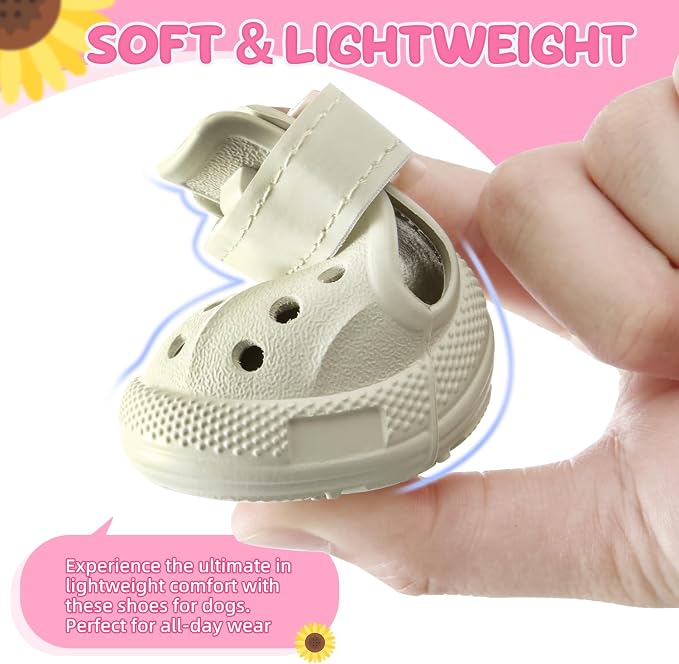 Nasjac Dog Shoes for Hot Pavement - Breathable Dog Sandals with Non Slip Soles & Reflective Straps, Easy ON & Off, Easy-Clean Summer Outdoor Pet Boots for Small Medium Large Dogs, Beige, 6