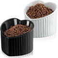 Mumufy 2 Pcs Ceramic Elevated Cat Bowls Tilted Elevated Raised Pet Bowls Anti Vomit Cat Dish for Indoor Stress Free Water Dish Feeder for Puppies, Heart Shaped(Pearly White, Black)