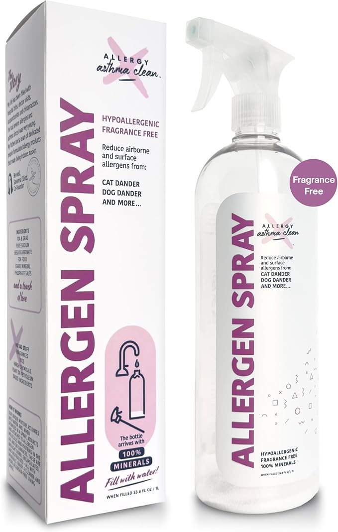 Allergy Asthma Clean Allergen Spray Pet & Dust Allergies 33.8oz | Backed by Science, Up to 99% Neutralization, Fragrane Free, Pet Friendly, Loved by 300,000, Just Add Water Design