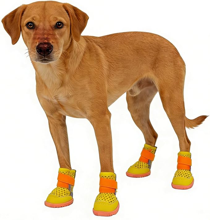 Anti Slip Dog Shoes Paw Protectors for Hardwood Floors,Breathable Puppy Boots with Adjustable Straps for Hot Pavement Beach_5#(Yellow)