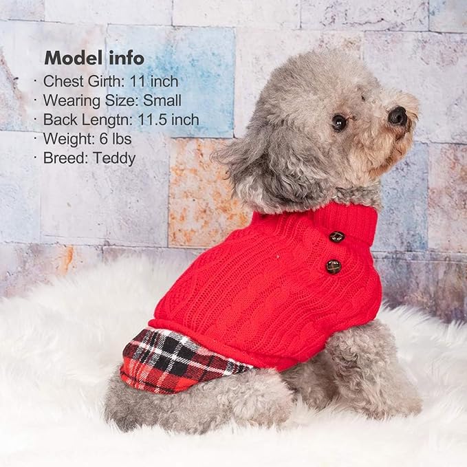 KYEESE Dog Sweater Turtleneck Thick Knit Pullover for Cold Weather | Stretchy Fit, Lightweight & Warm, Cozy Knit Comfort, Classic Plaid Design, Gentle on Sensitive Skin, Comfortable Daily Wear