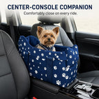 Dog Car Seat for Small Dogs 5-15 lbs, Navy Blue | Center Console Puppy Booster and Portable Travel Bed, Anti-Collapse Design with Washable Fluffy Cushion