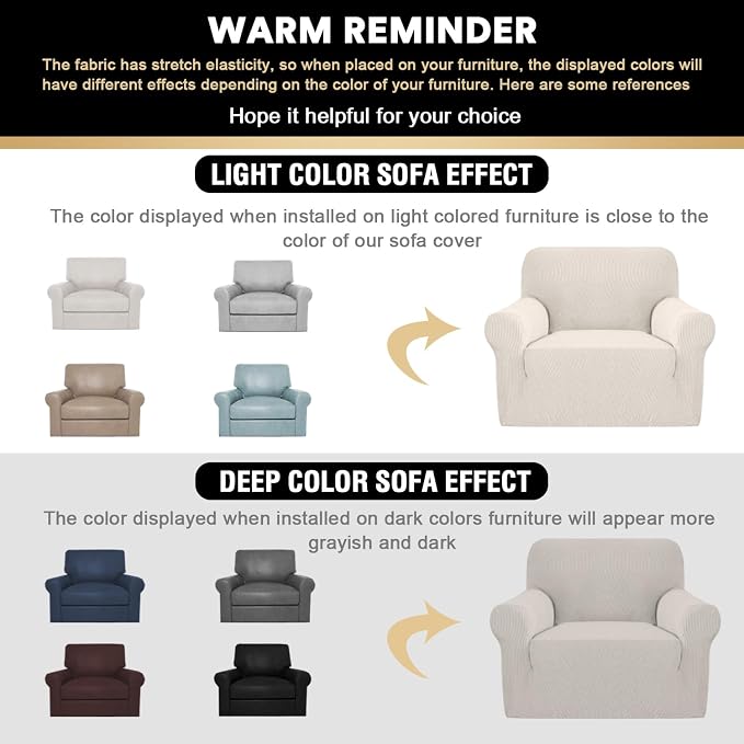 Stretch Chair Cover Chair Slipcovers with Arms 1-Piece Chair Sofa Slipcovers or Living Room Non Slip Armchair Cover Furniture Protector Dogs Pet Friendly(Armchair,Ivory)
