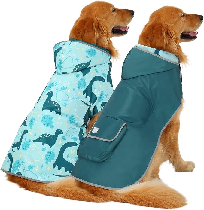 HDE Reversible Hooded Dog Raincoat Slicker Poncho for Small Medium Large Dogs - Dinosaurs - XL - Nylon, Polyester