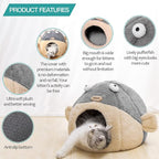 Cat Beds for Indoor Cats-Cat Bed Cave,Cute Lively Pufferfish Shape,Grey L | 2 in 1 Cats House for Kitten with Removable Washable Cushioned Pillow,Soft plush cat Tent for cat Hideaway,Machine Washable