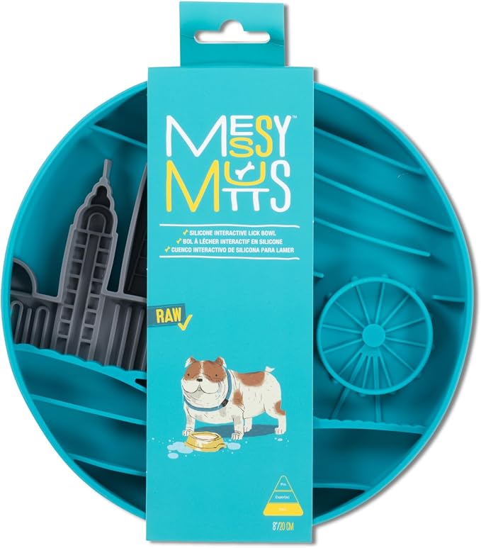 Messy Mutts Round Slow Feeder, 8 Inch, 2 Cup, Blue | 8 Inch Round Silicone Puzzle Slow Feeder For Dogs And Cats, Holds 2 Cups, Dishwasher Safe