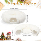 Thyle Christmas Cat Tunnel Bed Under Christmas Tree for Indoor Cats Xmas Pet Donut Tunnel with Cushion Foldable Round Pet Toy for Small Animals Kitten(3ft X 3ft X 9.8in,White,Plush)