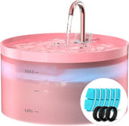 Pink Cat Water Fountain: with 6 Carbon Filters + 3 Sponge Filters | 108oz/3.2L Pet Water Fountain Indoor Faucet Cat Fountain for Cats and Dogs