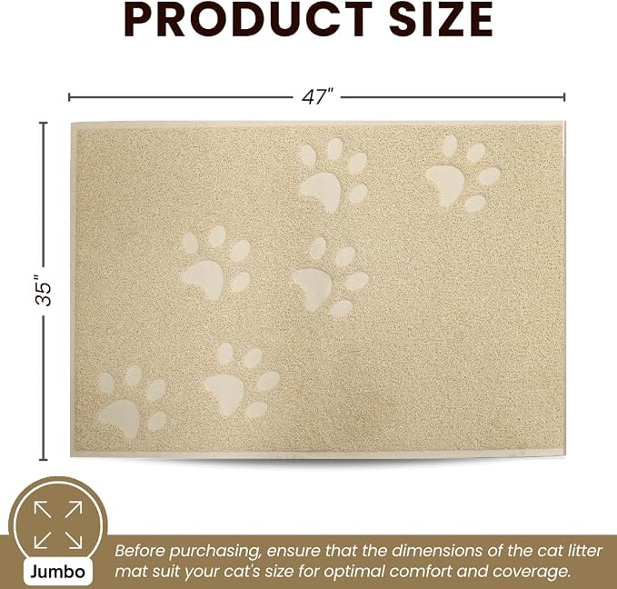 Andalus Jumbo Cat Litter Mat, Pack of 1 - Waterproof, Non-Slip & Easy to Clean Cat Litter Box Mat for Extra Efficient Pet Litter-Trapping, Beige (47” X 35”)