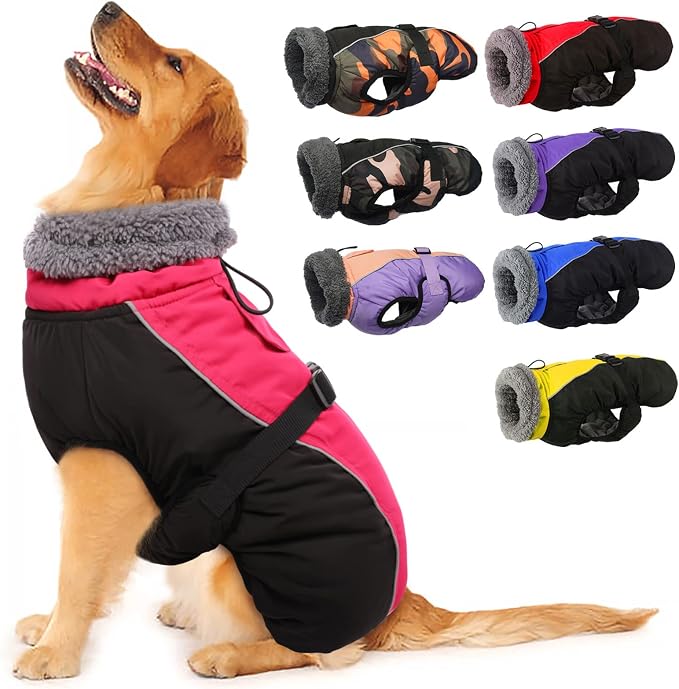IECOii Extra Warm Dog Coat - Reflective Jacket with Fleece Turtleneck for Cold Weather - Soft Winter Coat for Small to Extra Large Dogs