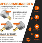 Whisper Quiet Dog Nail Grinder Safe & Stress-Free for Sensitive Dogs Cats | 4 LED Lights,3 Grinding Bits, 3-Speed, Pet Nail Trimmers, Rechargeable Painless Grooming Kit for All Breeds & Sizes