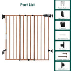Babelio 34" Extra Tall No Bottom Bar Baby Gate, 26-43", Brown Wood Pattern | Easy Install| One-handed Opening| Auto-close| Drill Needed Indoor Safety Dog/Pet Gate for Stairs, Hallways & Doorways