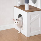 HOOBRO Cat Tree with Litter Box Enclosure, Tall Cat Tower for Indoor Cats | All-in-One Modern Cat Condo, Hidden Litter Box Enclosure Furniture, White and Walnut WH51MZ03