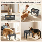 URPOWER Mess Proof Elevated Dog Bowls, Splash Guard Raised Bowl Stand | 4 Height Adjustable Raised Stand with 2 Stainless Steel Food Bowls & Licking Plate for Small, Medium & Large Dogs