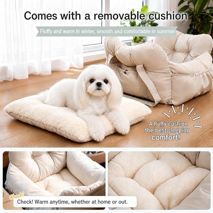 Elevated Dog Car Seat for Small Dogs up to 25 lbs — Memory Foam Cushion, Safety Tether & Non-Slip Base, Machine-Washable Waterproof Pet Travel Bed for Cars, SUVs & Trucks