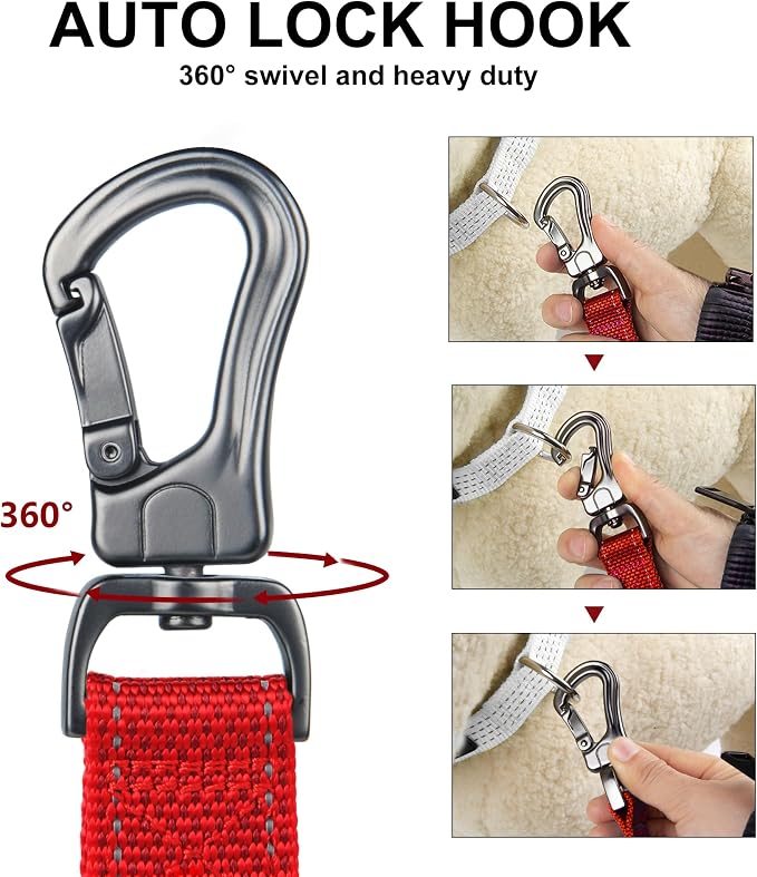 PetiFine 4FT Heavy Duty Dog Leash with Soft Padded Double Handle | Traffic Handle Extra Control,Auto Lock Hook,Reflective Nylon Walking Lead for Large,Medium,Small Breed Dogs