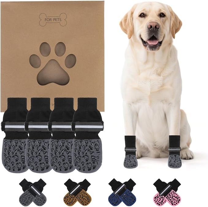 KOOLTAIL Anti Slip Dog Socks to Prevent Licking Paws,Dog Shoes for Hot Pavement, Reflective Traction Control Booties, Dogs Boots & Paw Protector for Hardwood Floors Small Medium Large Senior Dogs