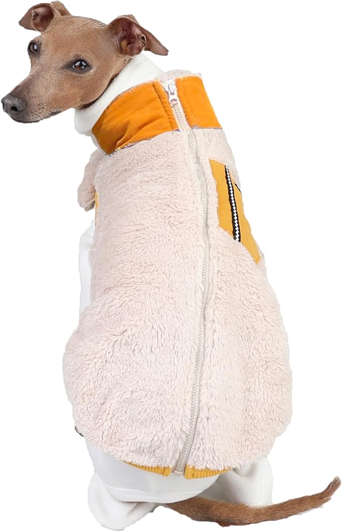 D Doggy Star Italian Greyhound Warm Fleece Zip-up Sweater Jacket Outfit Clothes Whippet for Dog Coat (3XL,Zipup Mustard)