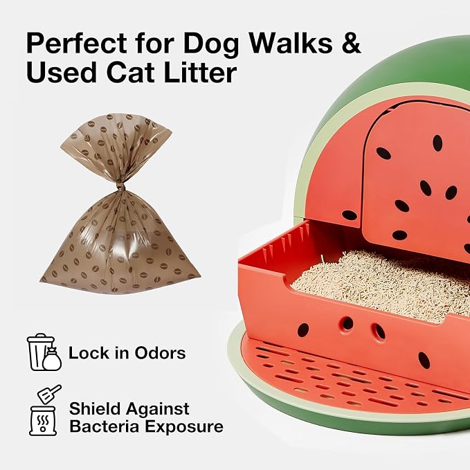 VETRESKA Dog Poop Bags Dispenser with Coffee Scented Waste Bags, Leak Proof | Extra Thick & Strong, 1 Holder and 105 Count Pet Poop Bags (7 Refill Rolls) for Dogs and Cats