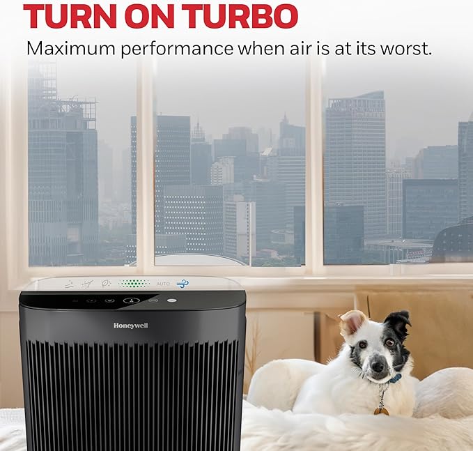 Honeywell HEPA Air Purifier for Home and Large 1700 ft² Rooms, Black | Powerful HEPA Filtration, Air Quality Monitor, Turbo and Auto Mode, Reduces Allergens, Dust, Pollen, Pet Dander, Odors, Smoke