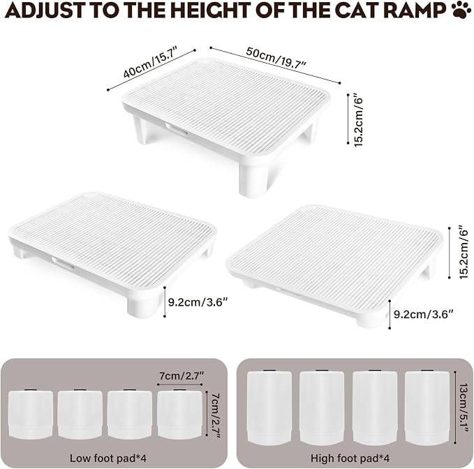 Cat Step Ramp Adjustable Litter Box Step with Filter Function, White | Elevated Double Layer Litter Box Ramp for Kitten & Old Cats, Easy Cleaning Litter Box Step Stool for Automatic Cat Litter Box