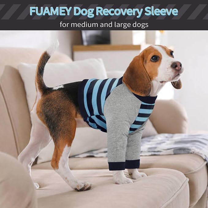 FUAMEY Dog Recovery Sleeve with Elbow Protector, Blue Stripes, 3XL | Stop Licking Joints, Comfortable, Soft Pads,Long Sleeve Suit, Protecting Front Leg Arm Wounds, Cover Skin Conditions