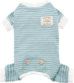 KYEESE Dog Pajamas Stretchable 4 Legs Doggie Jammies Striped Jumpsuit Lightweight Onesie Puppy Pajamas Cozy Outfit Comfortable Dog Clothes Hair Shedding Cover Pet Sleepwear, Green Striped, Medium