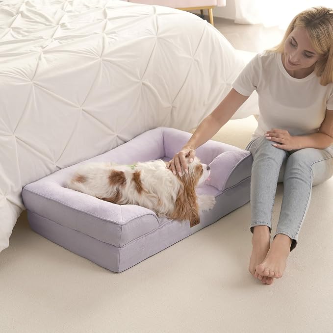 EHEYCIGA Orthopedic Dog Bed Medium Size Dog, Waterproof Washable Pet Beds | Non-Slip Bottom and Egg-Crate Memory Foam Dog Couch Bed with Washable Removable Cover, Lilac