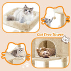 Sweetcrispy 44 Inch Cat Tree Tower, Cat Condo with Hammock, Beige | Cat Climbing Tower with Natural Sisal Scratching Posts, Hammock, Pet Condo for Indoor Cats and Kittens Play
