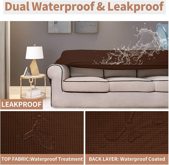 Easy-Going 100% Waterproof Couch Cover, 3 Cushion Oversized Sofa Cover | Leakproof Sofa Slipcover, Stretch Jacquard Furniture Protector Against Stain Spill from Kids, Pets, Dog, Coffee