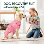 Kuoser Dog Recovery Suit Female, Dog Recovery Suit Female Doggie Onesie for Surgery, Post-Op Onesie for Female & Male Dogs, Soft Protective Wear, PinkRibbon L