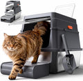 Powools Stainless Steel Enclosed Cat Litter Box, Elevated Step Box, Grey | 17.1 x 13.2 x 15.0 in, Metal Cat Litter Box with Lid, Litter Scoop, Activated-Carbon Pack, Non-Sticky, Easy to Clean