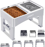 UPSKY 3-in-1 Elevated Dog Bowls: Slow Feeder, Adjustable Stand, No Spill Dispenser - Stainless Steel Food & Water Bowl for Small to Medium Dogs, White