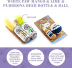 Haute Diggity Kitty White Paw + Purrrona Bottle & Ball, Soft Plush Cat Toys | 4 Pack Catnip Toys with Interactive Crackle & Feathers, Safe & Durable Cat Nip Kicker Toy for Outdoor & Indoor Cats & Kitten