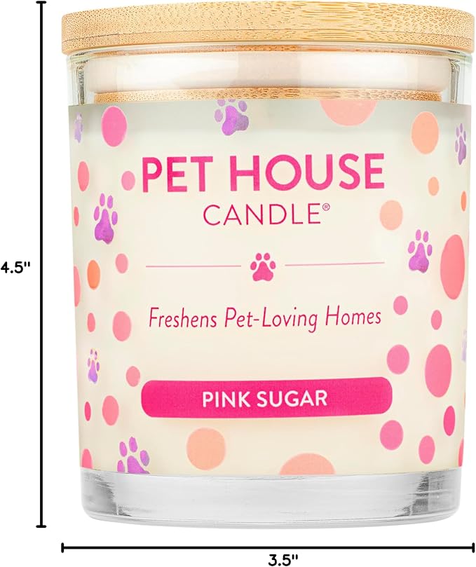 Pet House Candles, Scented Candles for Pet Homes, Natural Plant-Based, 60 Hour Burn Time - Pink Sugar, 9 oz