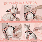 rabbitgoo Cat Harness and Leash Set, Escape Proof Vest, Light Salmon Pink | Soft Breathable Mesh, Easy Adjustable Fit, Snap Buckles, Sturdy Clip, Reflective Strips, for Kittens & Small Cats Walks, Xxs