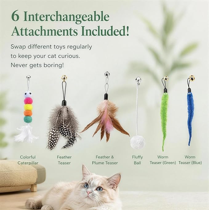 Interactive Cat Toy for Indoor Cats, Automatic Hanging Cat Toy with 5 Refill Teasers, USB-C Rechargeable Self Play Cat Toy, Door Kitten Toy for Exercise, Boredom Relief and Cat Enrichment (White)