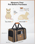 Morpilot Cat Carrier Soft for Large Medium Cats and Puppy up to 20lbs | with Dual-Sided Cushion, Secure Buckle and Foldable Bowl, Dog Carriers for Small Dogs - Pet Carrier (Brown)