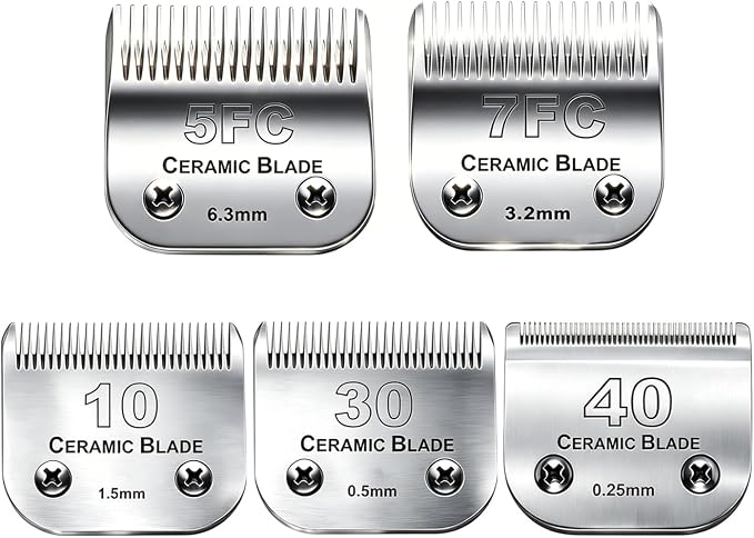 5PCS Dog Grooming Clipper Replacement Blade Compatible with Andis Clipper | Dog Clipper Blade for Oster A5/Wahl KM Series Dog Clipper,Ceramic Blade & Stainless Steel Blade(10+30+40+5FC+7FC)