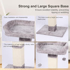 34" Tall Cat Scratching Post with Bed, Sisal Scratch Posts Trees with Plush Perch and Hanging Ball for Indoor Cats, Removable Cover, Large Scratch Post and Base, Rugged and Durable, Light Grey