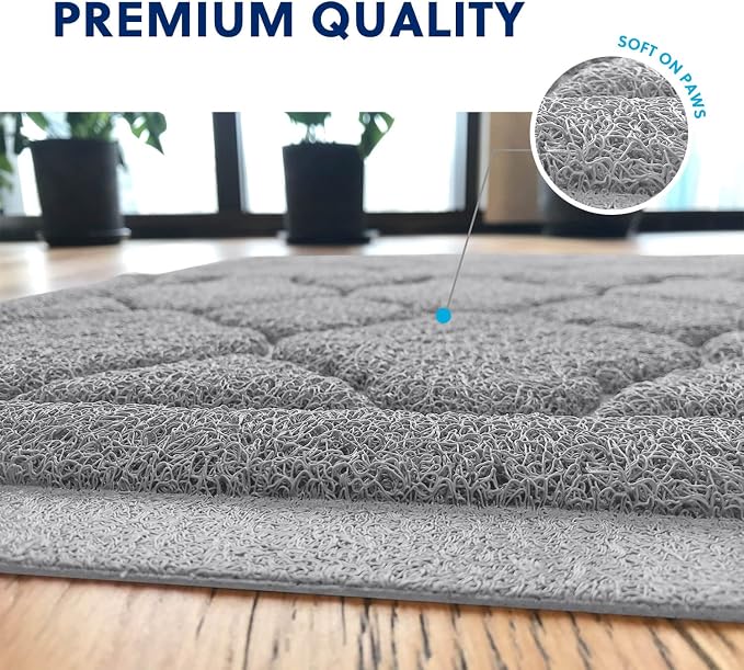 Cat Litter Box Mat, Kitty Premium PVC Pad, Durable Trapping Rug, Phthalate Free, Urine-Resistant, Scatter Control, L 35 x 23 Inch, Cadet Grey