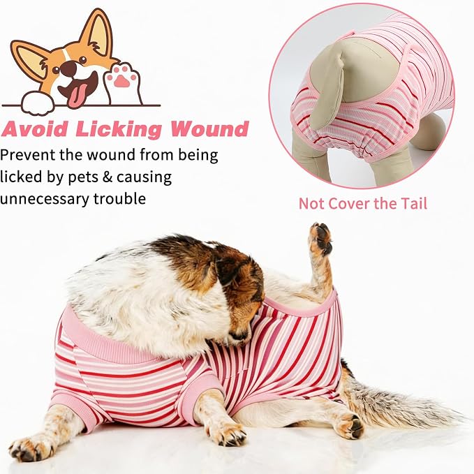 2 Packs Breathable Cotton Dog Recovery Suit for After Neuter Spay Abdominal Wounds Protector, Professional Anti-Licking Onesies for Male Female Pets Surgery Bandages, L Textured Pinky White