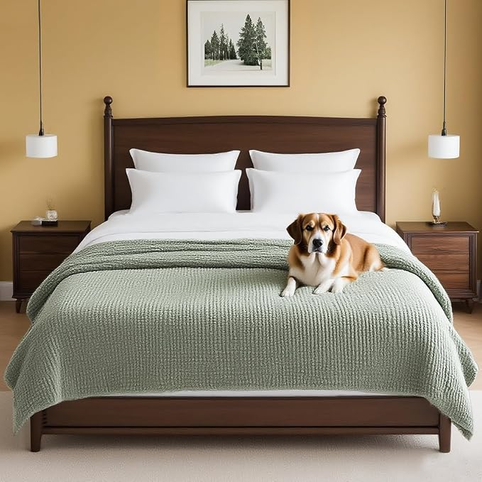 H.VERSAILTEX Plush Chenille Couch Cover for Dogs Pets Blanket for Bed Anti-Slip Soft and Durable Furniture Protector for Small Medium Large Cats Washable (52" x 82", Sea Foam)