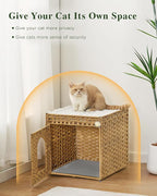 SETVSON Cat Litter Box Enclosure Furniture, Hidden Rattan PE House, Natural | Handwoven PE Rattan with One Bed Pad, Reversible Litter Mat, 2 S-Hooks, 18.5 x 20.5 x 19.1 Inches Spacious Cabinet