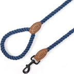 Mile High Life Dog Leash Braided Cotton Rope with Leather-Reinforced Ends | Rust-proof 360° swivel clasp, Heavy-duty for medium/large breeds. Great for weddings, daily walks (4 FT, 1/2", Navy)