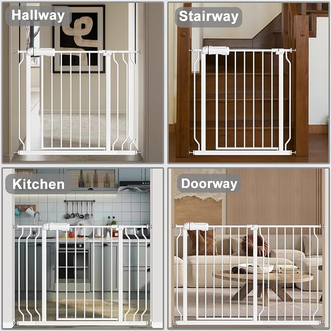 Fairy Baby 38.5-43.5 Inch Extra Wide Baby Gate for Doorways Stairs Hallway | Walk Through Pressure Mounted Baby Gates, Indoor Safety Child Gates for Kids or Pets, Double-Lock One-Hand Operation, White